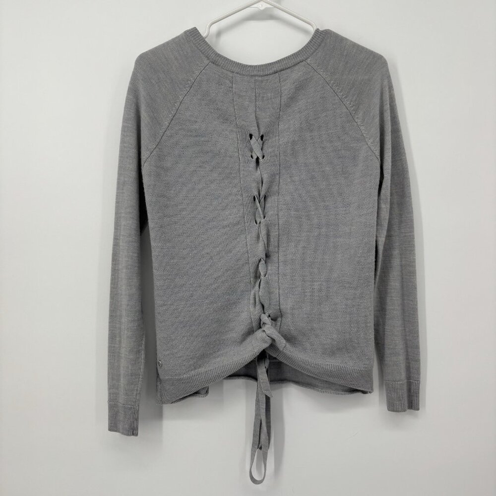 Lululemon‎ Tied To You Sweater Size 4 Heathered Gray Wool Long Sleeve *Read* - Picture 2 of 8